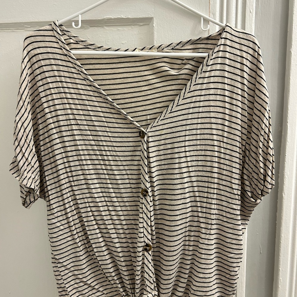 Black and White Striped Button-Down Top
